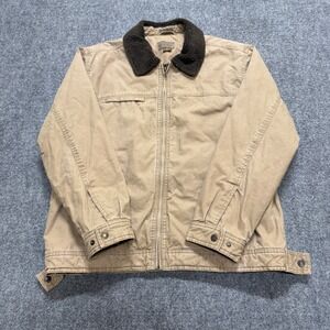 VTG ST. John's Bay Worker Jacket Men's L Beige Tan Fullzip Canvas Collar